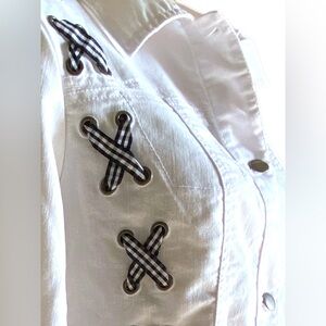 Y2K Vintage AMI Women's White Denim Jacket w/Ribbon Design BNWOT